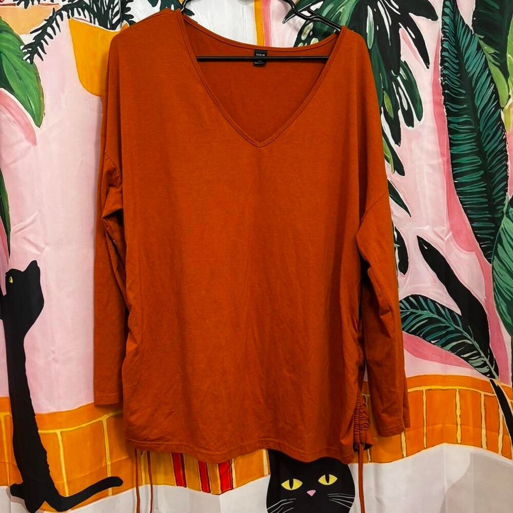 Shein Curve Plus Women's Burnt Orange Blouse with Ruched Drawstring Detail